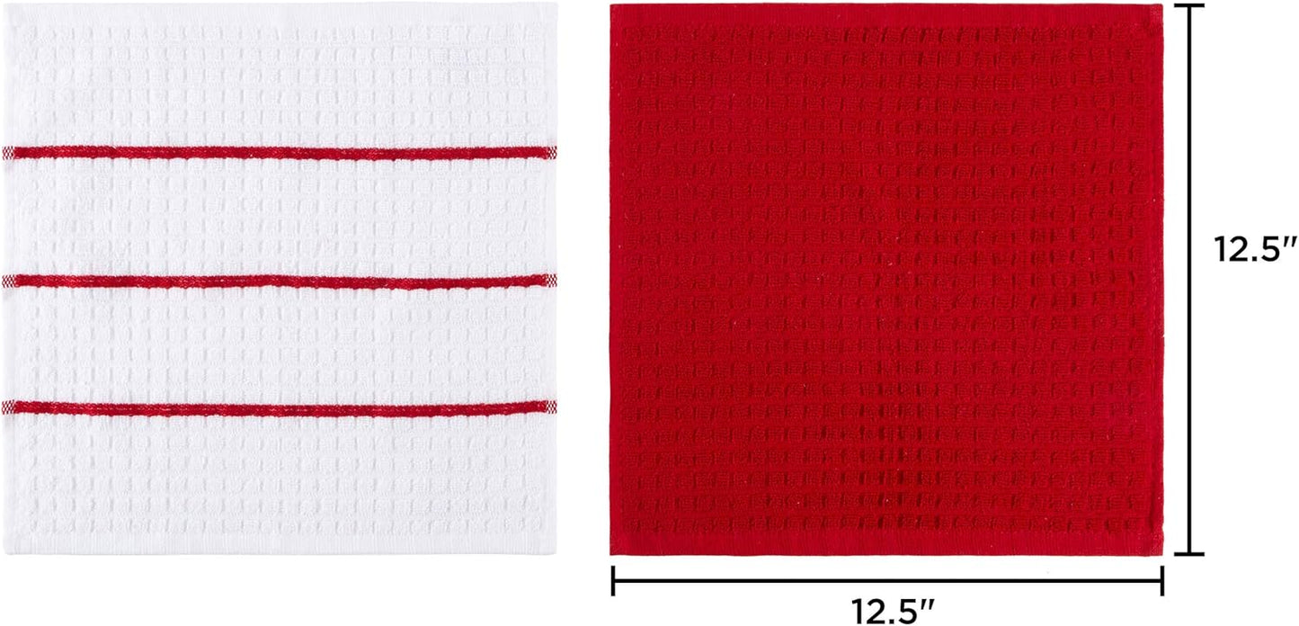Kitchen Dish Set of 16 - 100% Cotton Wash Cloths, Waffle Weave in 4 Colors for Cleaning by BH