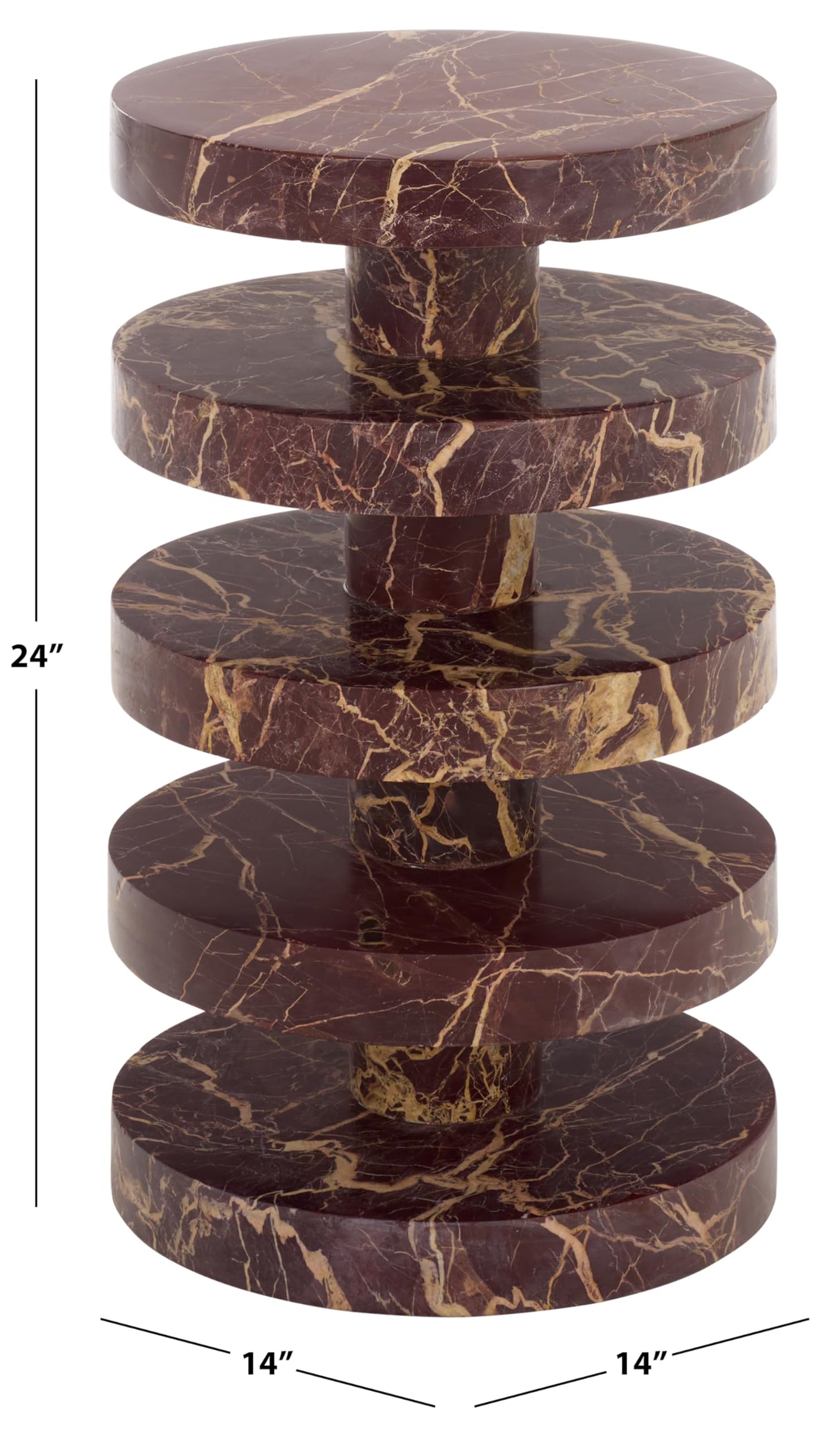 SAFAVIEH Couture Collection – Danny Red & White Stacked Round Marble Accent Table, Fully Assembled (SFV5766C)