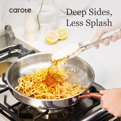 CAROTE 8"+10" Stainless Steel Frying Pan Set, Non-Toxic PTFE & PFOA Free Fry Pan & Omelet Pan, Oven Safe, Compatible with Induction, Ceramic, Gas Cooktops, Gold