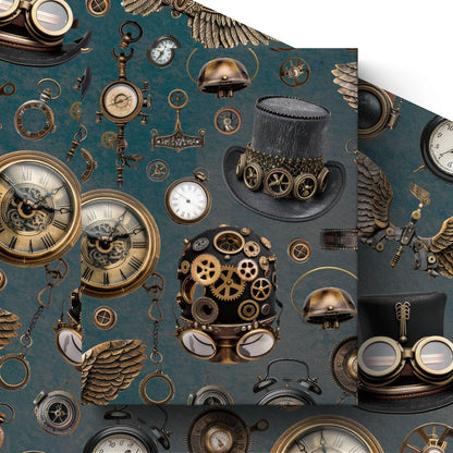 Joviwrap Watch Wrapping Paper Roll, Mechanical, Gears Vintage Clock Print Gift Wrap Steampunk Vintage Gift Wrapping Paper for Party, DIY Craft Projects, 17 Inches x 16.4 Feet