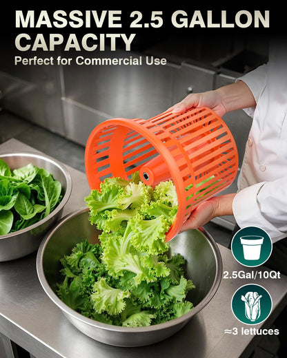 WantJoin Commercial Salad Spinner - 2 Gallon Salad Dryer w/Silicone Anti-slip Mat & Draining Hose, 10Qt Manual Salad Spinner for 3 Heads of Lettuce Spinner Large for Catering