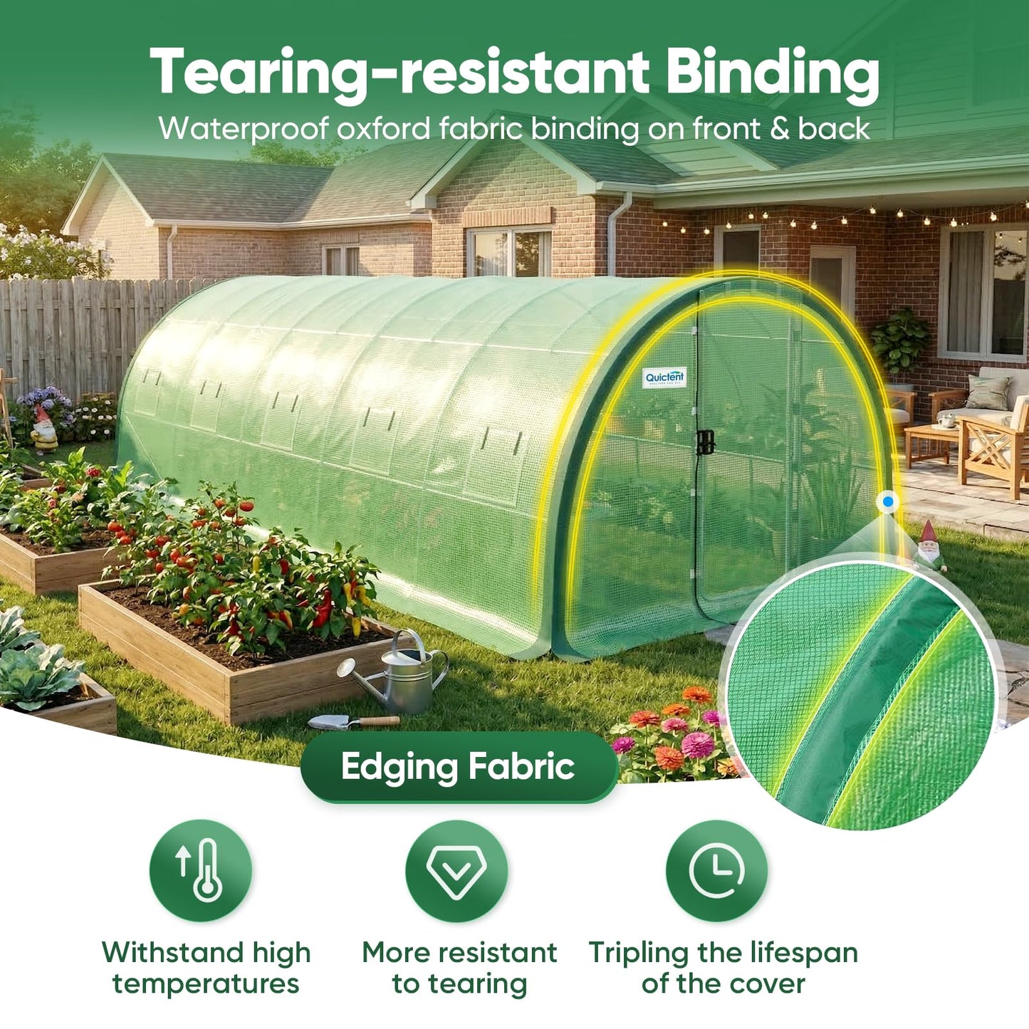 Quictent 25x10x6.6 FT Premium Greenhouse for Outdoors with 2 Door Frames, Reinforced Top Structure & Cover, Large Heavy Duty Walk-in Tunnel Hoop Green House for Garden Backyard Flower Winter, Green