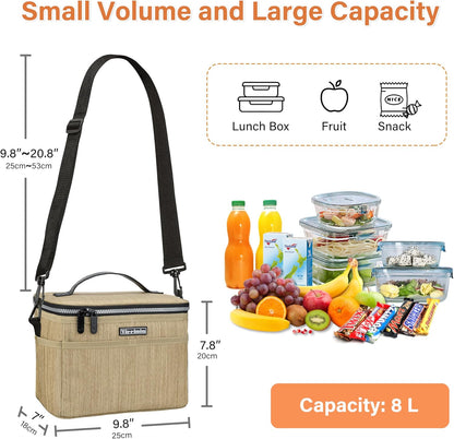 Tirrinia Insulated Lunch Bag, Leakproof Lunch Box for Work, School, Soft Lunchbox for Kids, Adult Cooler Bag, Khaki