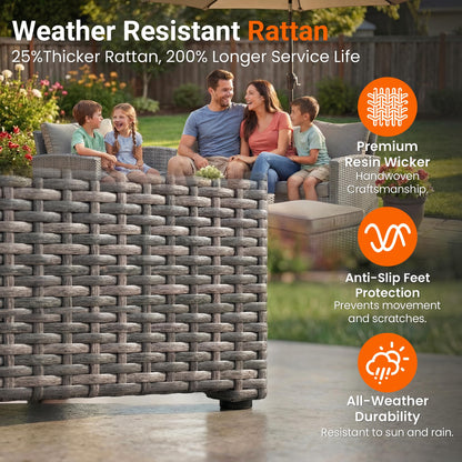 Wisteria Lane Patio Furniture Set, Wicker Outside Outdoor Furniture for All Weather, Patio Sofa with High Backrest Support and Wide Armrest for Backyard, Balcony, Deck, Porch, Light Gray