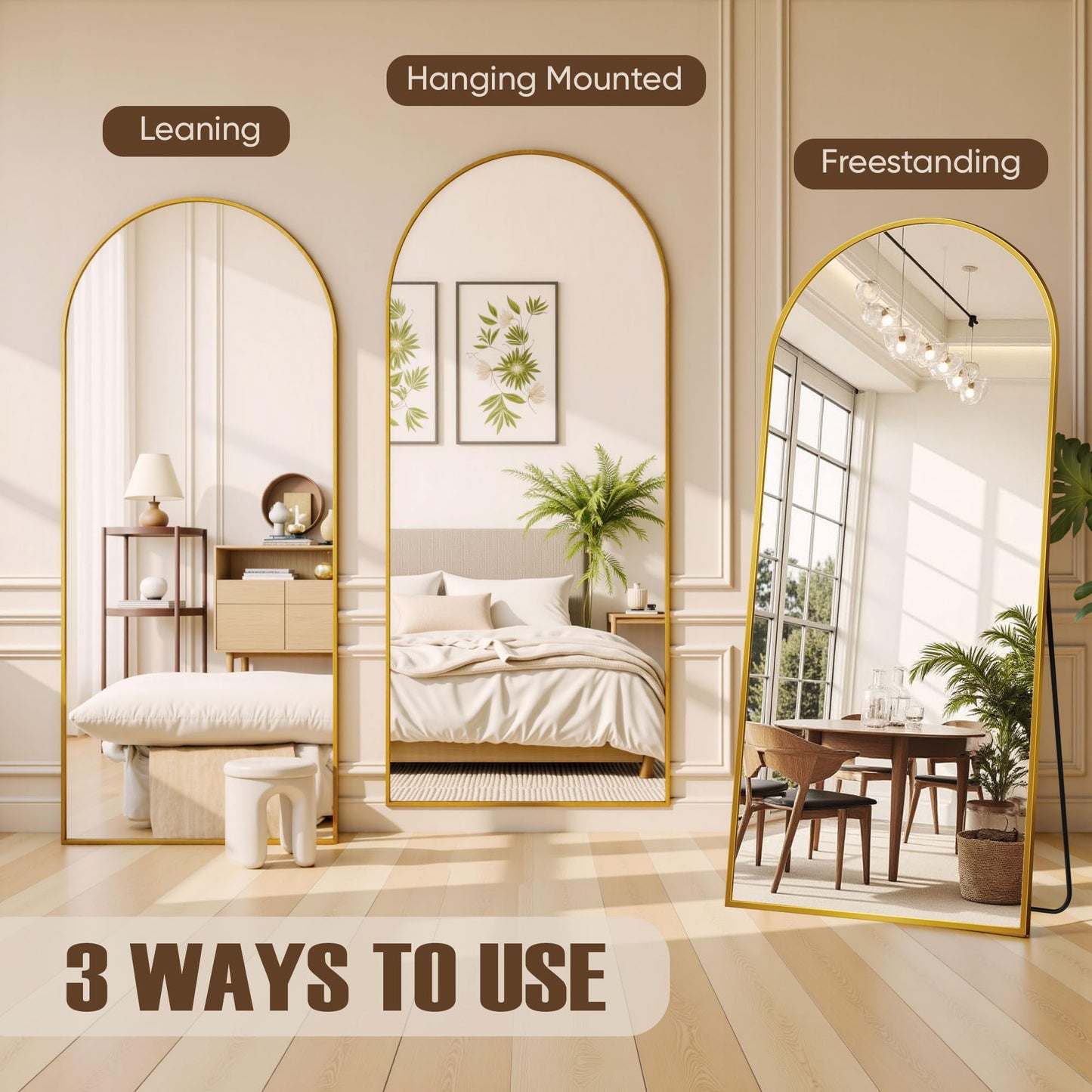 Furnbar Floor Mirror, 86"x46" Oversized Full Length Mirror with Stand, Arched Full Body Mirror Standing Hanging Leaning Against Wall, Aluminum Frame Giant Mirrors for Bedroom Cloakroom, Gold