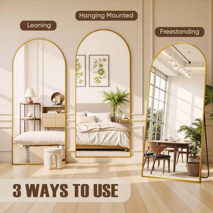 Furnbar Floor Mirror, 86"x46" Oversized Full Length Mirror with Stand, Arched Full Body Mirror Standing Hanging Leaning Against Wall, Aluminum Frame Giant Mirrors for Bedroom Cloakroom, Gold