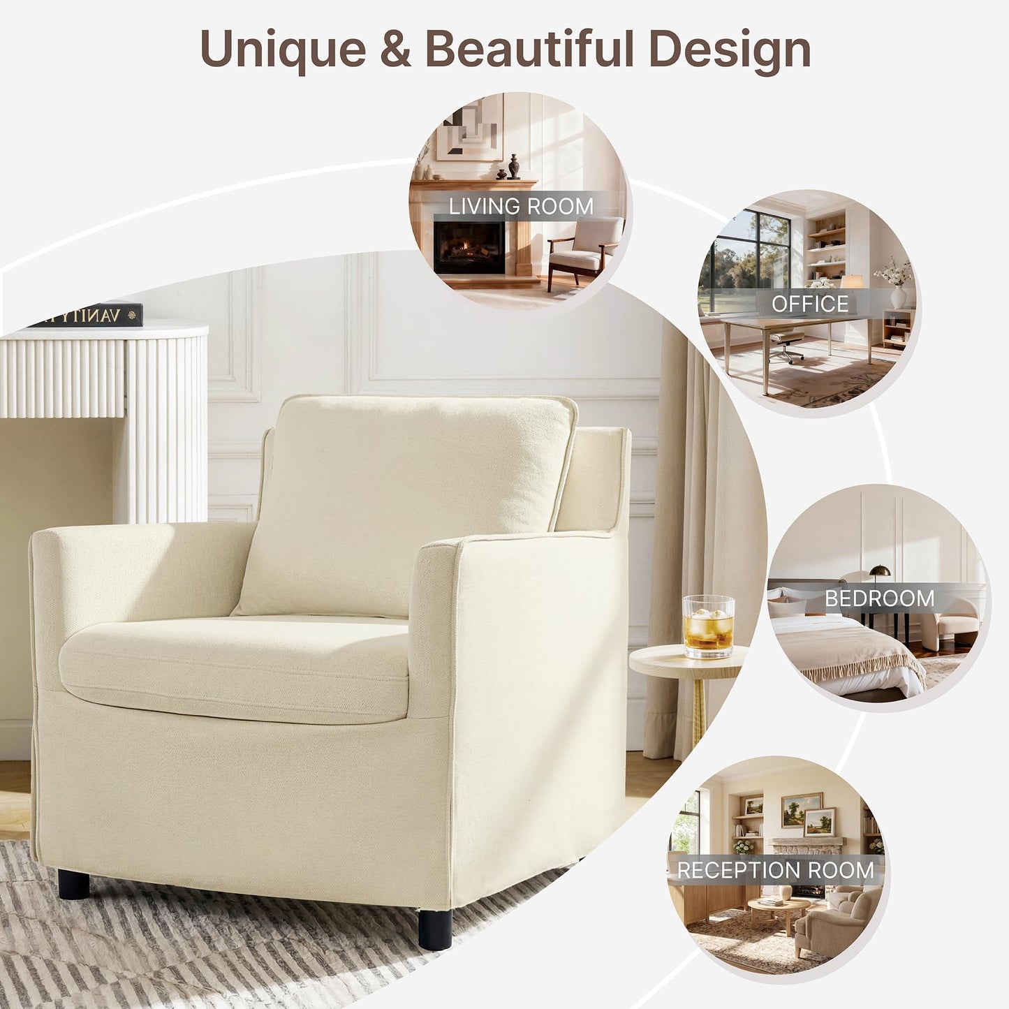 Upholstered Barrel Accent Chair with Storage Ottoman,Modern Armchair with Washable Slipcover for Living Room, Bedroom,Reading Spaces,Office,Sand
