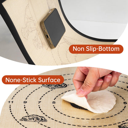 Silicone Baking Mat with 10 Recipes, Extra Thick Silicone Mats for Baking, Non Stick Pastry Mat,Reusable kneading Dough Rolling Mat for Cookie, Macaron, Bread, Pizza