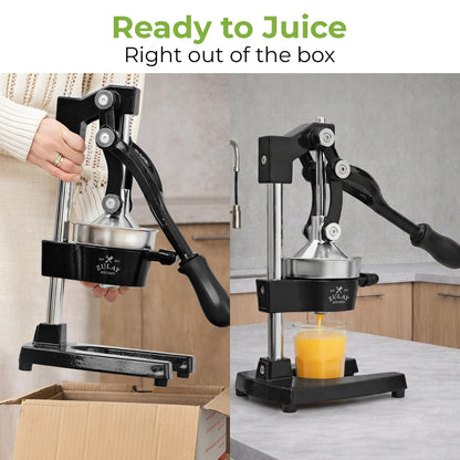 Zulay Kitchen Cast Iron Juicer - Easy-to-Clean Heavy-Duty Manual Juicer, Professional Citrus Juicer - Stainless Steel Lemon Squeezer - Manual Citrus Press & Orange Squeezer - Orange Juicer (Black)