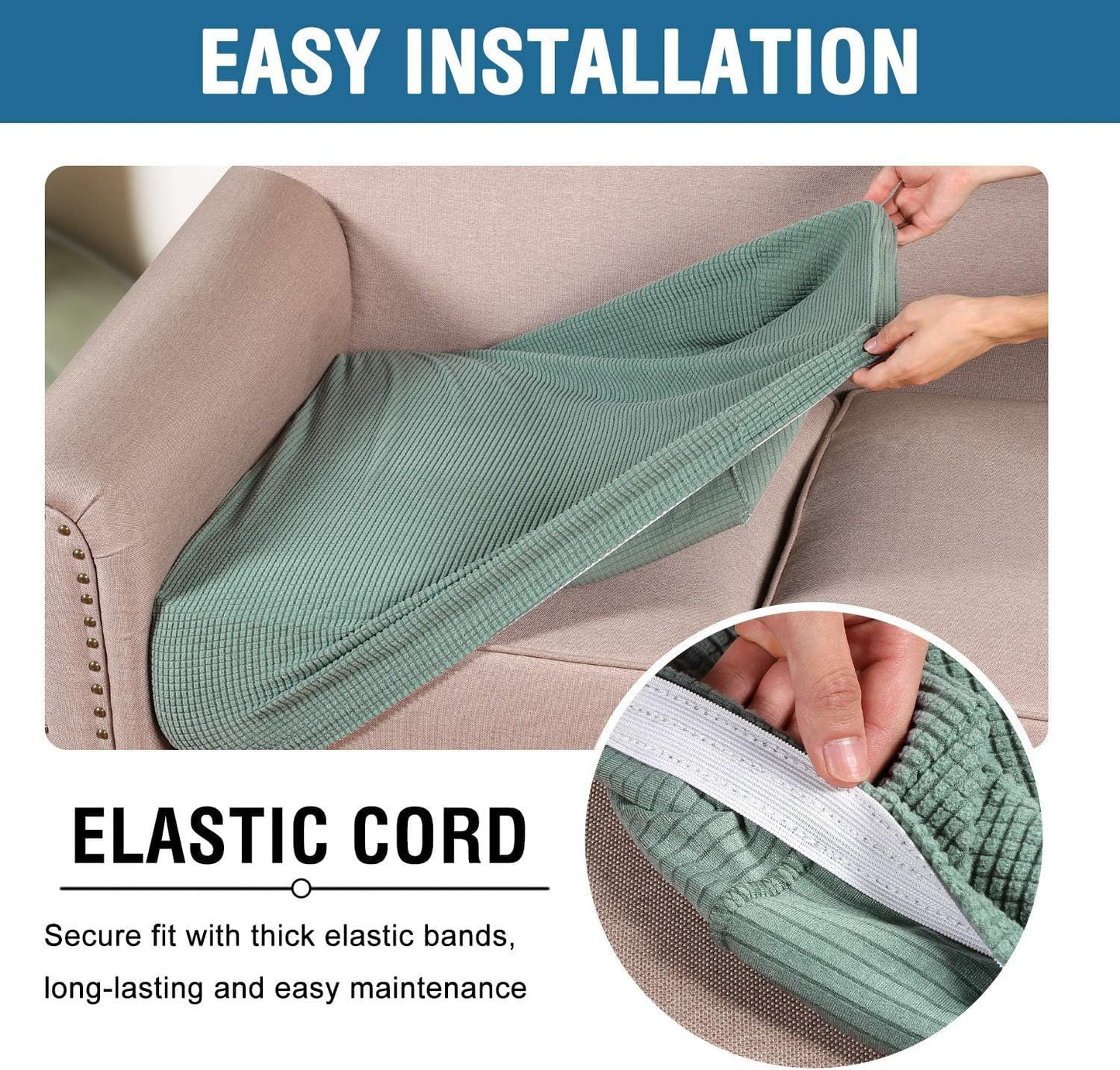 Super Stretch Individual Seat Cushion Covers, Thick Jacquard Textured Twill Fabric Slipcover Sets for Loveseat (2)