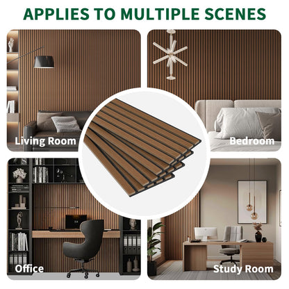 Wood Slat Acoustic Panels, 4 Pack 94" x 8"(21ft²) Wood Wall Panels, Soundproof Wood Slat Panel, 3D Fluted Sound Absorbing Paneling for Wall Decor, Living Room, Bedroom, Walnut