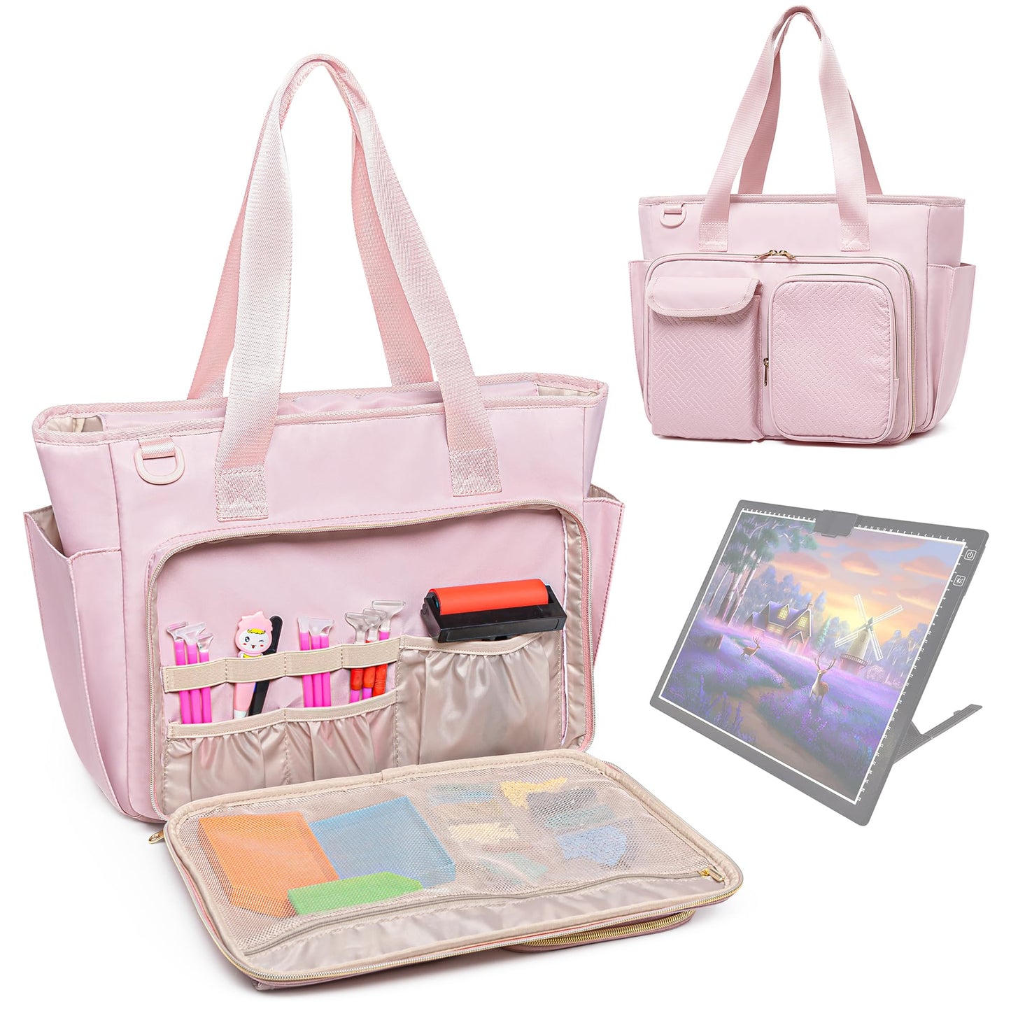 Fasrom Diamond Painting Carrying Case for A4 Light Pad, Accessories Storage Bag for A4 LED Light Box and Diamond Art Supplies, Pink (Empty Bag Only)