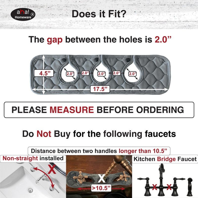 Bathroom Sink Splash Guard 3-Round-Hole : AHA HOMEWARE, Faucet Mat for Bathroom Sink 3 Holes (Gray & Gray)