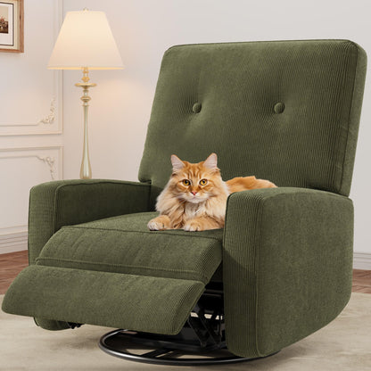 GarveeHome Recliner Chairs, Swivel Rocker Recliner, Glider Recliner Nursery Chair for Adults, 360° Swivel Glider Rocking Chair for Living Room, Bedroom, Office, RV, Small Spaces, Corduroy, Green