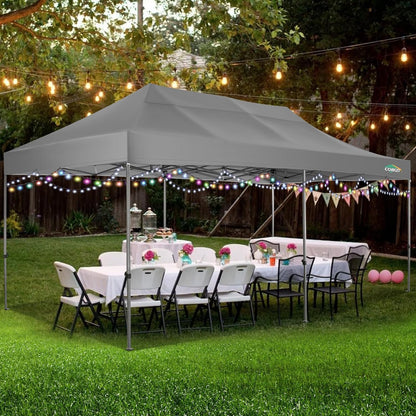 COBIZI 10x20 Heavy Duty Pop up Canopy Tent with 6 sidewalls Easy Up Commercial Outdoor Wedding Party Tents for Parties All Season Wind & Waterproof Gazebo Roller Bag, Light Grey(Frame Thickened)