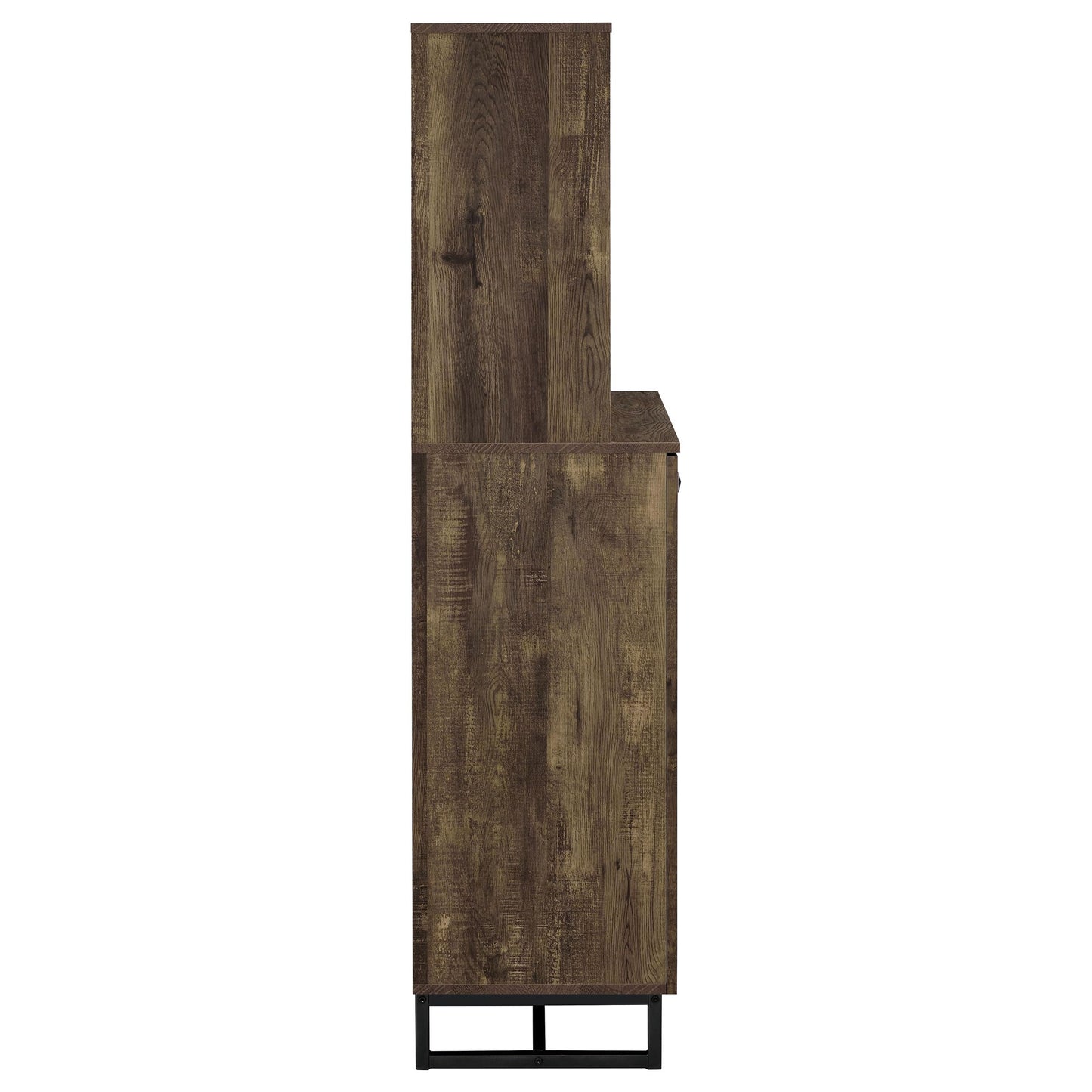 Coaster Home Furnishings - Mendoza - Wood & Metal 2-Door Home Bar Cabinet - Wine Storage with Herringbone Pattern & Stemware Rack - Farmhouse - Dining Room & Home Bar - Rustic Oak - 182082