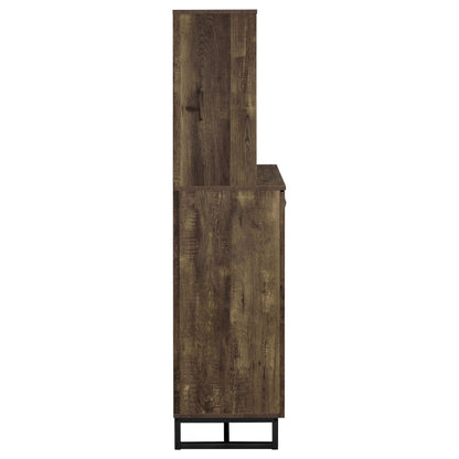 Coaster Home Furnishings - Mendoza - Wood & Metal 2-Door Home Bar Cabinet - Wine Storage with Herringbone Pattern & Stemware Rack - Farmhouse - Dining Room & Home Bar - Rustic Oak - 182082