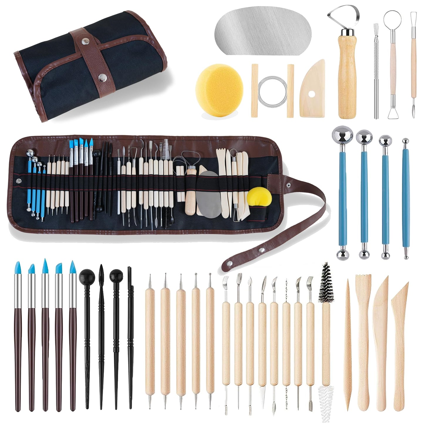CeeVian Clay Tool Kit 40 PCS Clay Sculpting Tools Pottery Tools Pottery Tools for Sculpting for DIY Handcraft Modeling Clay Carving Tools Set for Beginners and Professional Art Crafts