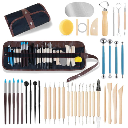 CeeVian Clay Tool Kit 40 PCS Clay Sculpting Tools Pottery Tools Pottery Tools for Sculpting for DIY Handcraft Modeling Clay Carving Tools Set for Beginners and Professional Art Crafts