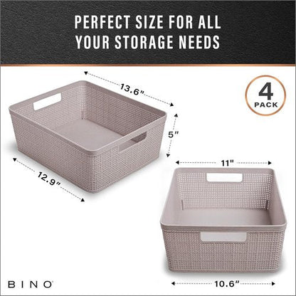 BINO Woven Plastic Basket - Stylish Home Organization | Small Natural Grey, 4-Pack | Space-Saving Design