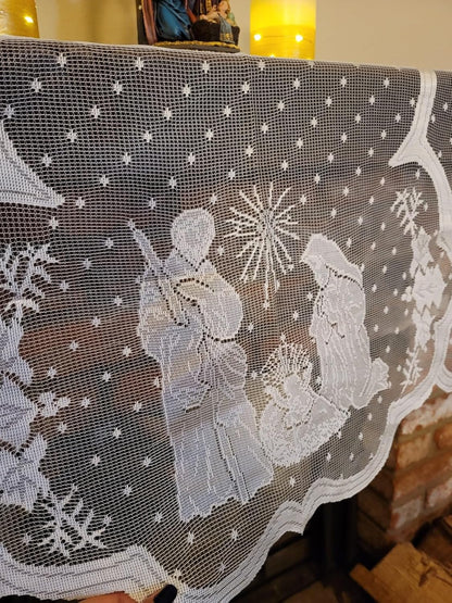 DoubleWood 20"x90" Christmas Decor Fireplace Scarf, White Lace Jesus Christmas Decorations Table Runner for Holiday