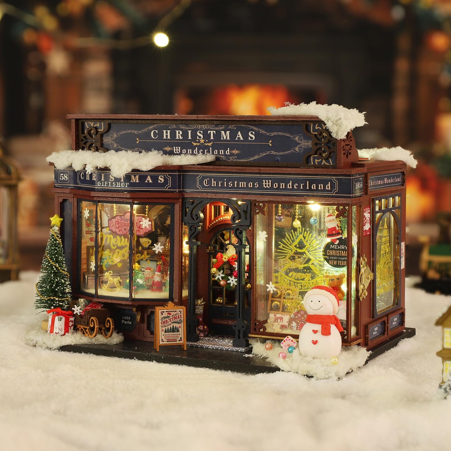 CUTEROOM Miniature House Kits for Adults, Mini Dollhouse Wooden Furniture Kit, DIY Craft Kits Creative Room Tiny House for Decoration- Christmas Wonderland