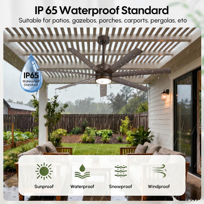 56 Inch Outdoor Smart Ceiling Fan with Lights, IP65 Wet-Rated All-Weather Waterproof Fan, Alexa/App/Remote Control, 7 UV-Proof Blades, High CFM Quiet DC Motor for Patio, Porch, Gazebo & Commercial