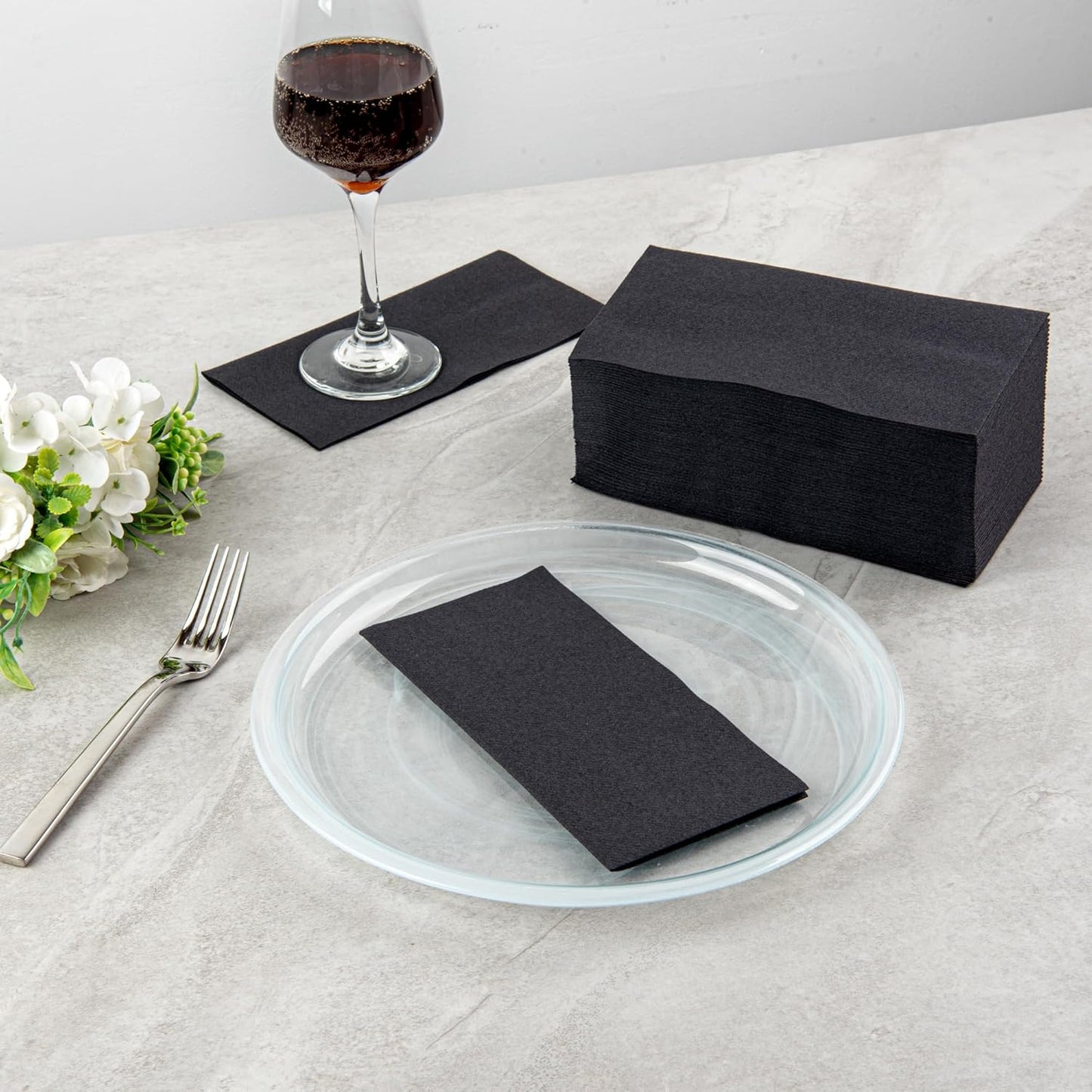 15.8 7.9 Inch 50 Luxenap X Linen-Feel Guest Towels, Hand Towels - Fold, Air-Laid, Black Paper Dinner Napkins
