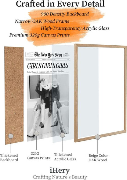 iHery Framed Cowgirl Wall Art - Trendy Black and White Canvas Decor | 12x16in Natural Oak Wood