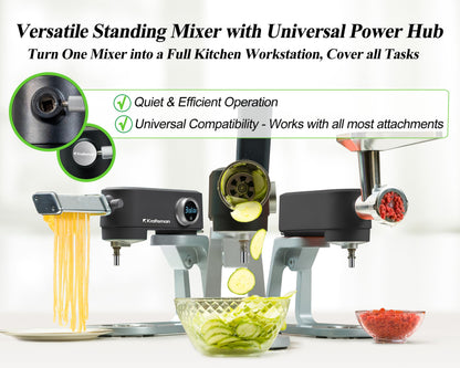 Kraftsman All Metal Stand Mixer 5.3 Quart with 4 Stainless Steel Attachments, Heavy Duty Dough Mixer with DC Motor, Lower Noise, Verstile Mixer with Power Hub, 8-Speed & Timer (Black)