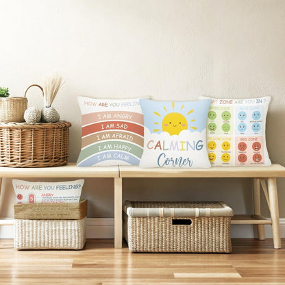 EDaozkend Boho Calming Corner Pillow Covers, 4Pcs Back to School 18x18 Boho Calm Down Corner Therapy Pillowcase for Mental Health Room Home, Emotion Feelings Pillow Covers Inspirational Gifts for Kids