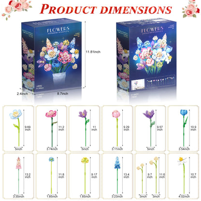 Abbabby Flower Building Set for Adults.880-Piece Artificial Bouquet Set Compatible with Lego.DIY Floral Building Toy for Ages 8+.Romantic Flower Bricks Kit for Lover.Baby.Mother.Home Decor & Gift