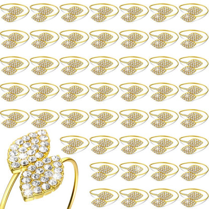 Hotop 150 Pcs Gold Napkin Rings Gold Table Decorations, Elegant Bling Leaves Napkin Rings, Rhinestone Guest Towels Buckle for Holiday Gather Party, Wedding Dinner Banquet Table Decoration