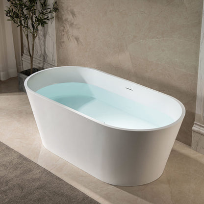 WOODBRIDGE 59" L x 29-7/8" W Luxury Contemporary Solid Surface Stone Resin Freestanding Bathtub in Matte White