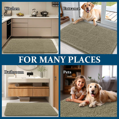 OLANLY Dog Door Mat - Absorbent Non-Slip Washable Doormat for Muddy Paws | 47x20 Warm Taupe