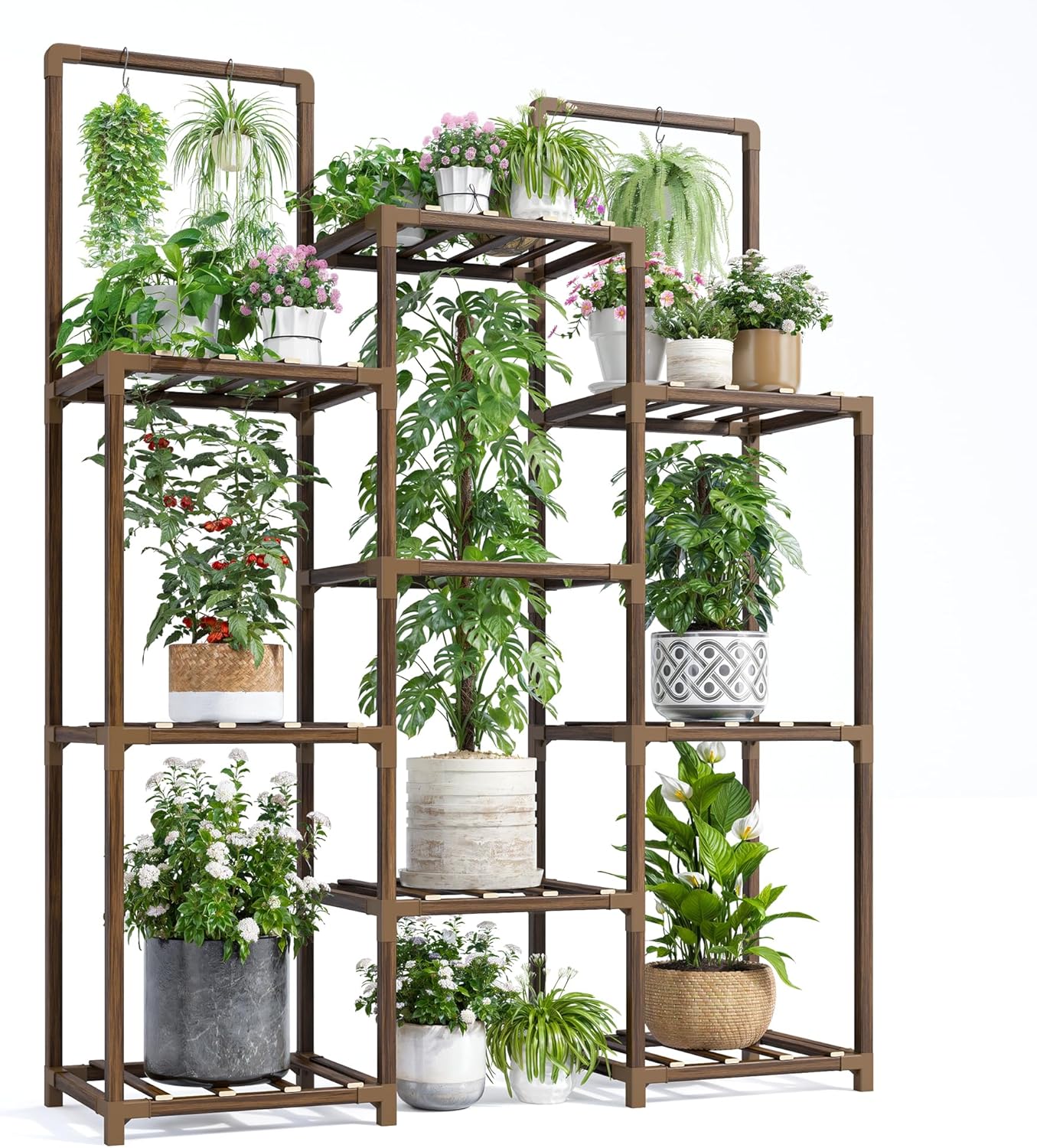 10-12 34.2 Wx47.6 Hx11.78 EnHomee Plant Stand Indoor Tall Plant Stand Outdoor Large Wood Plants Shelf with Pots