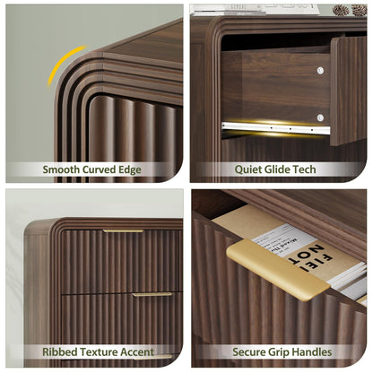 Decofy Fluted Drawers Dresser for Bedroom, Wood Dressers with Gold Handles, Modern Dressers with Wave Texture, Large Storage Chest of Drawers, Bedroom Dresser Organizer 55'' & 7 Drawers (Walnut)