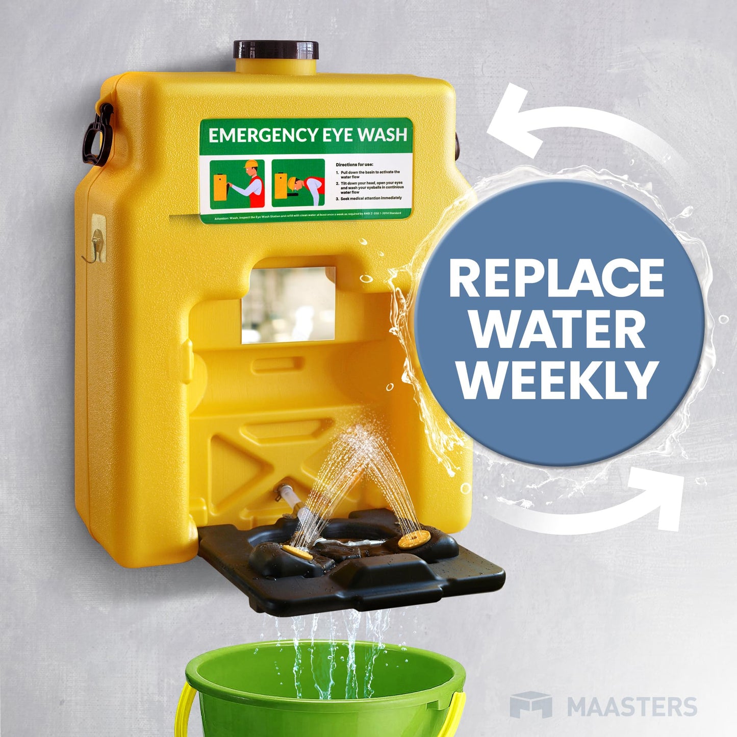 MAASTERS 14 Gallon Portable Eye Wash Station, Wall Mount Eyewash Station OSHA-Compliant, Emergency Eye Wash Station with Mirror & Dual Spray