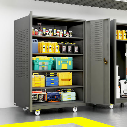 Hymula 72"H x 43"W x 22"D Upgraded Wide & Deep Metal Garage Storage Cabinet Tool Rolling Garage Cabinets with Doors, Adjustable Shelves Wheels & Pegboards for Office, Warehouse, Garage, Gym, Workshop