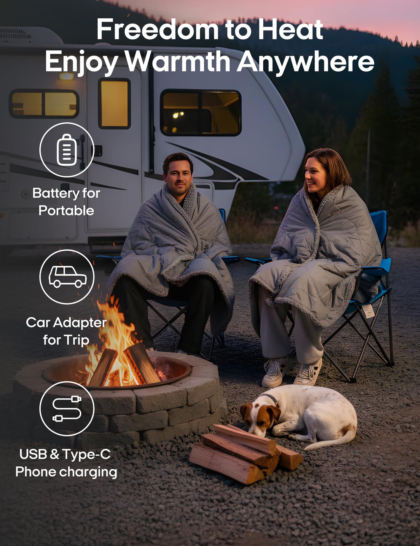 Ourea 12V Battery Operated Heated Blanket Cordless Electric Blanket with 20000mAh Power Bank Portable Heated Throw for Outdoor Camping Car Stadium Travel Home Sherpa Fleece Grey
