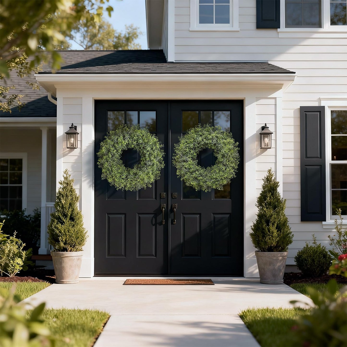 26" Large Artificial Rosemary Wreath for Front Door - UV Resistant Realistic Rosemary Plant, Fake Spring/Summer Greenery Wreath for Wall Window Farmhouse Fireplace Decor