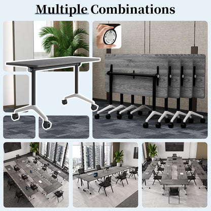 Modular Folding Conference Table with Wheels,8 Pack Mobile Conference Room Tables,Filp Top Rolling Meeting Training Tables for Office,Classroom,Library,Seminar,Boardroom,school(8pack,Grey,47in)