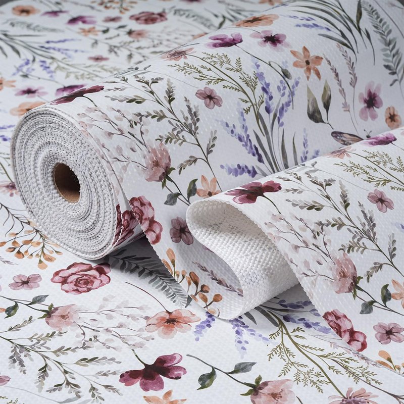 Floral Shelf and Drawer Liner for Kitchen Cabinets,24IN x 10FT Non-Adhesive and Strong Non-Slip Cabinet Drawer Liners for Kitchen Shelf, Waterproof Cupboard Liners,Easy to Clean