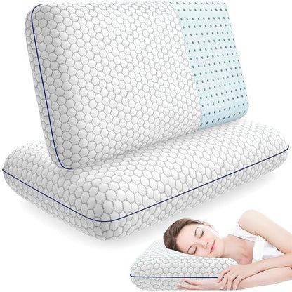 CushyOasis 2 Pack Memory Foam Pillows for Side, Back and Stomach Sleepers, Bed Pillow with Washable Cover and Breathable Mesh, Bed Pillow for Sleeping, Grey，Standard Size