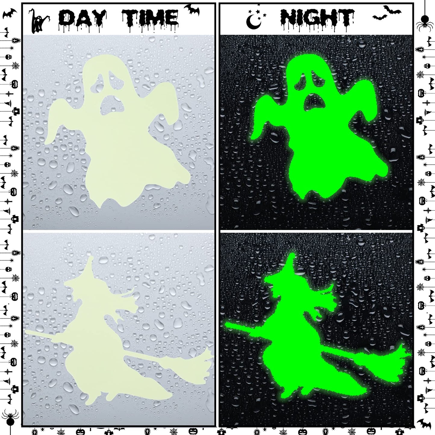 99 Pieces Halloween Glow in The Dark Stickers Halloween Luminous Window Decal Wall Stickers Ghost Bat Pumpkin Spider Eye Skeleton Night Glow Stickers Modern Removable for Halloween Theme Party