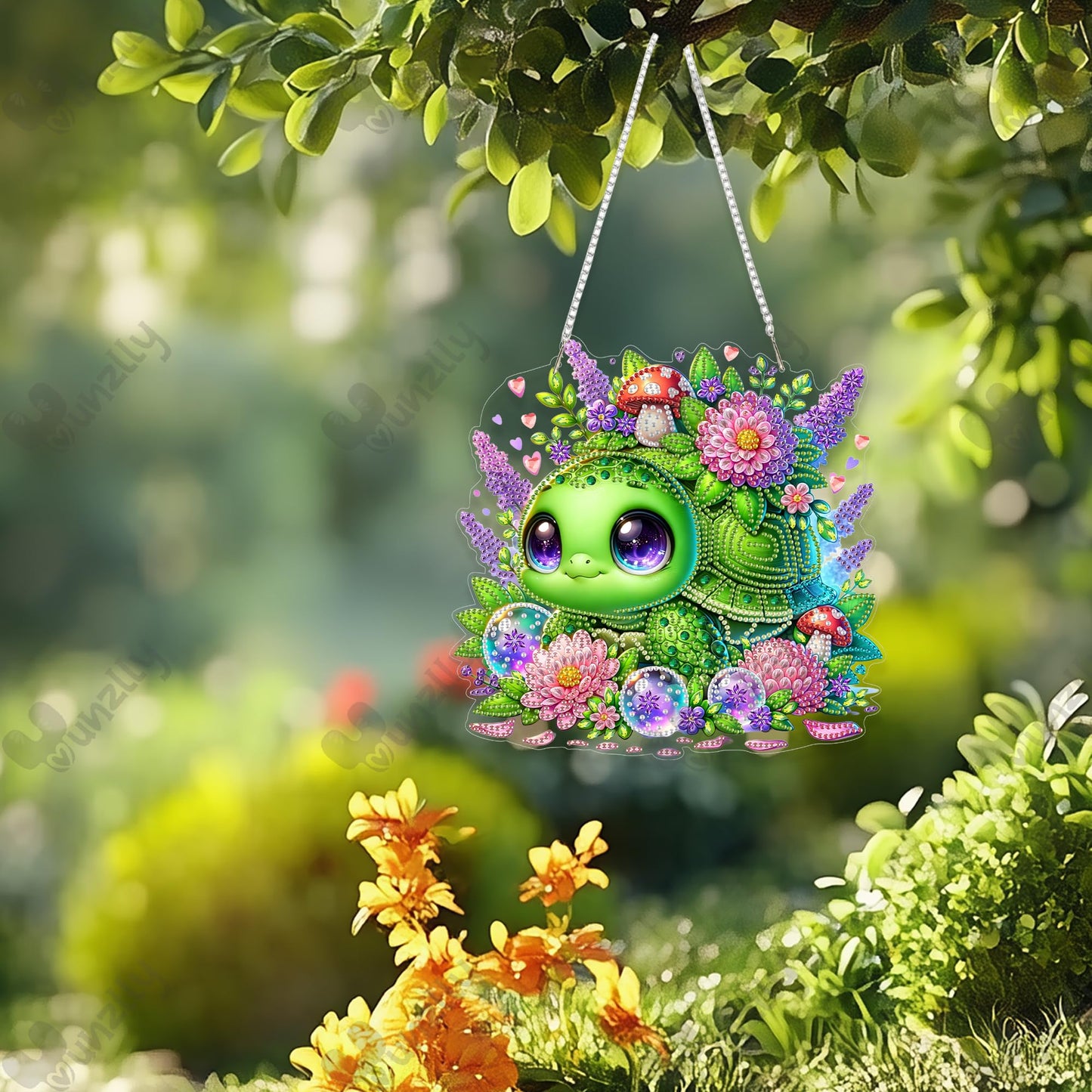 Yunzlly DIY Hanging Diamond Art Pendant Kit, Special Crystal Double Sided Diamonds Painting Ornament Kit for Adults, Acrylic Gem Painting Board for Window&Door&Wall (Turtle)