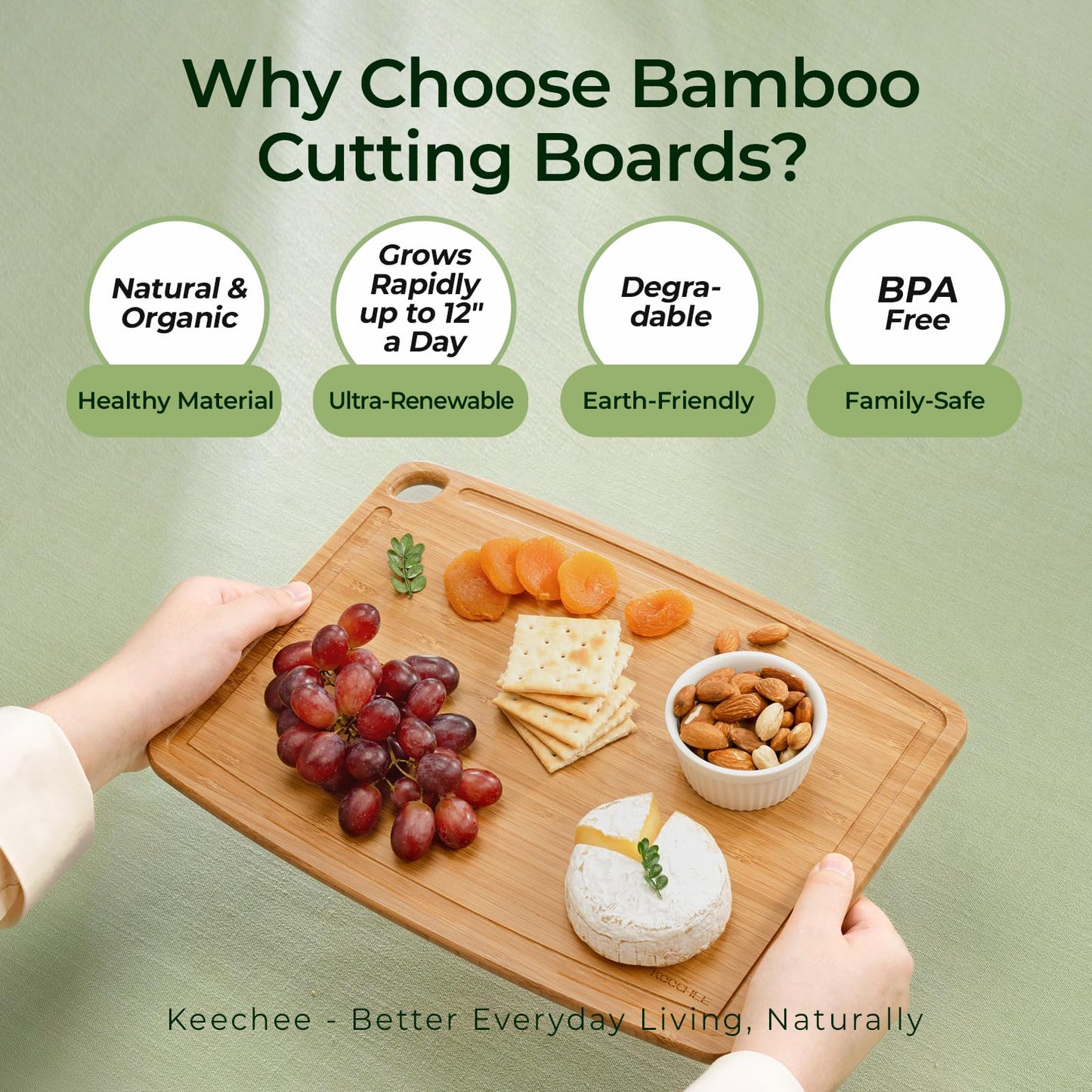 Keechee Dishwasher Safe Bamboo Cutting Board, Lightweight & Durable Wood Cutting Board, Reversible with Juice Groove, Easy to Store & Clean, Ideal Kitchen Gift for Home Cooks