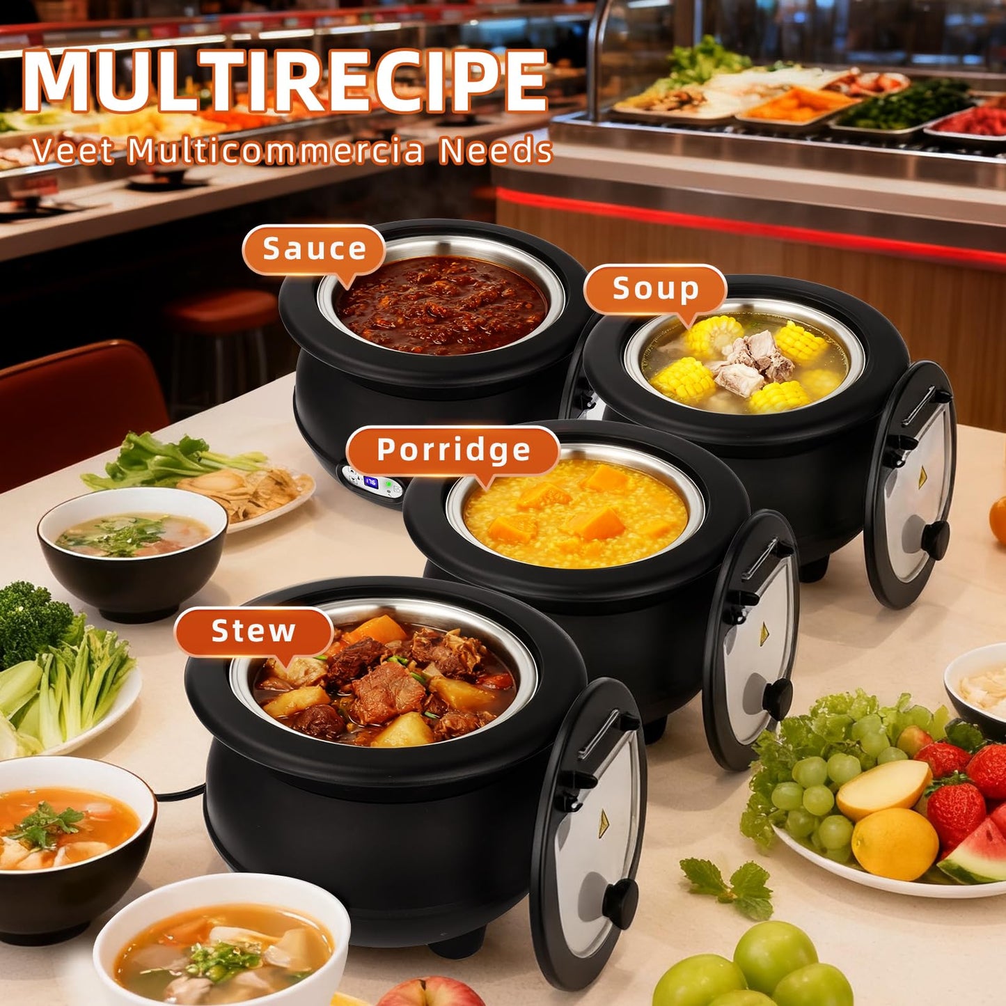 YUANHAO 8 Qt. Black Soup Kettle Warmer - 120V, 450W
