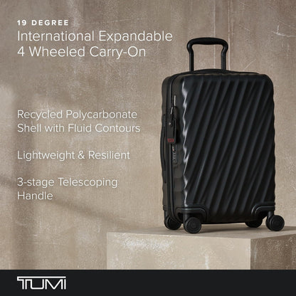 TUMI - 19 Degree Expandable Carry-On - 4-Wheeled Hard Shell Suitcase - 21.8" X 14.0" X 9.0" - Matte Black Texture