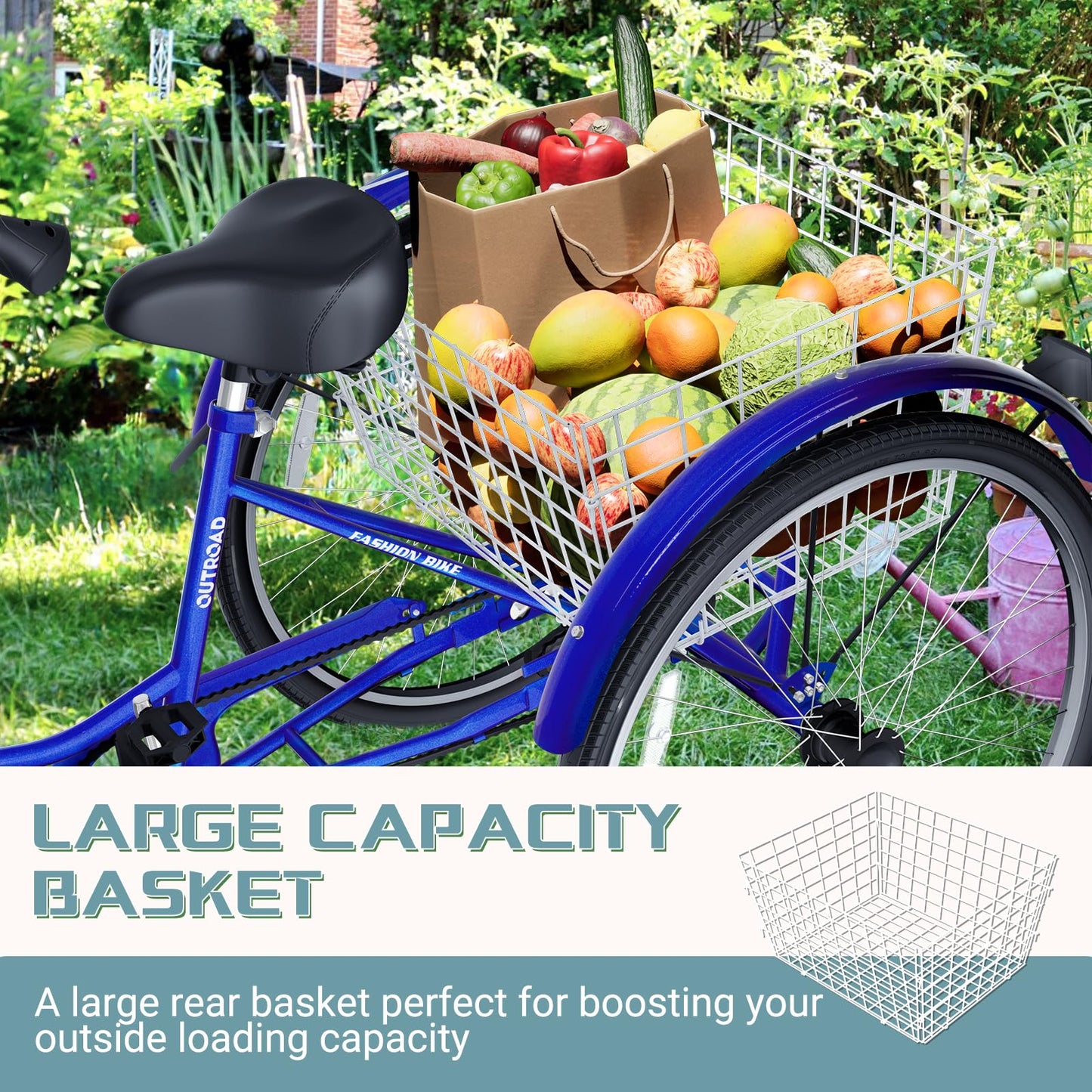 Brightpeak 7 Speed Adult Tricycle, 26 inch 3 Wheel Bike with Large Basket for Women Men Seniors, Cruiser Trike for Outdoor, Shopping, Picnic, Recreation (Blue)